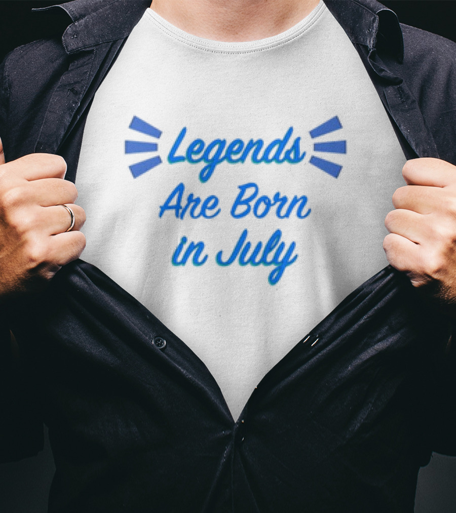 Legends Are Born In July Blue Lettering Burst T-Shirt