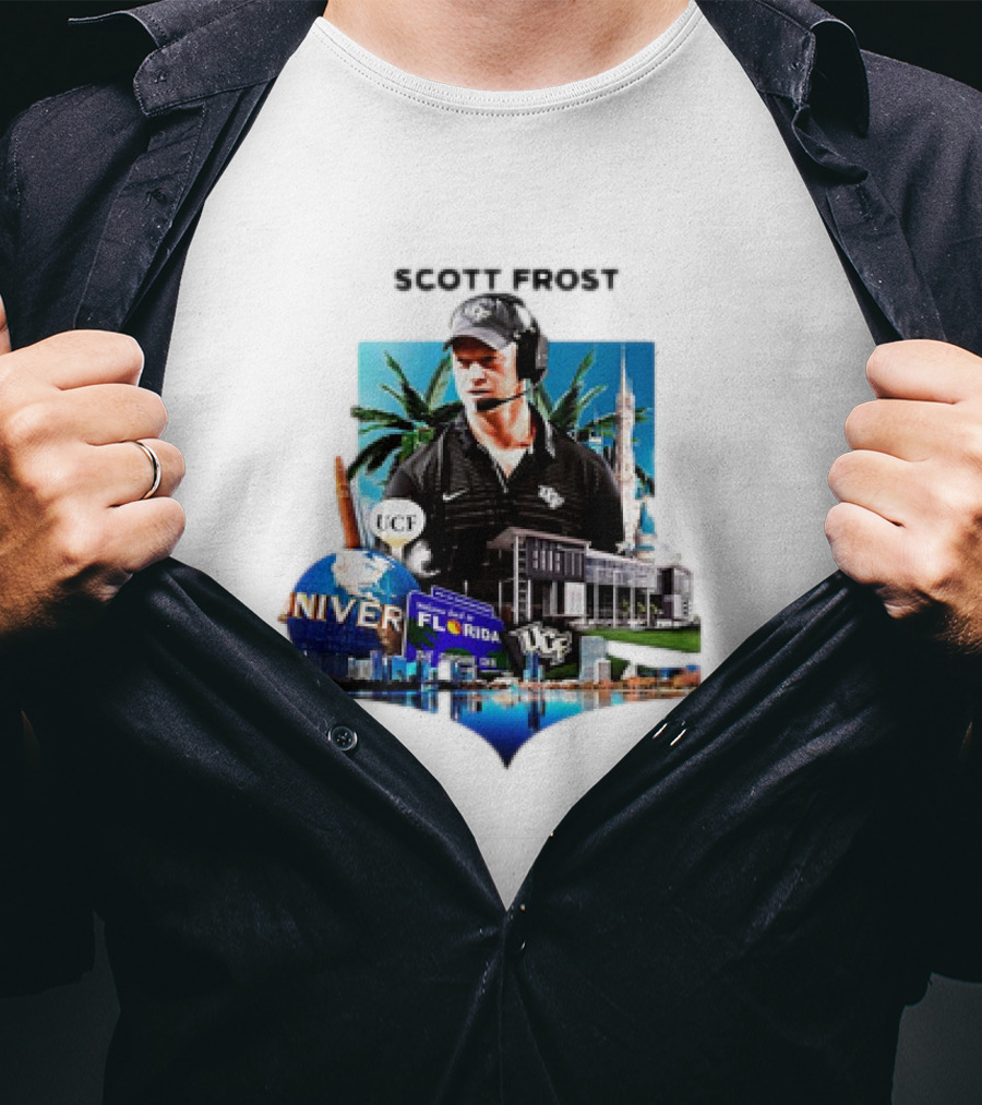 Scott Frost UCF Florida With University Campus And Palm Trees T-Shirt