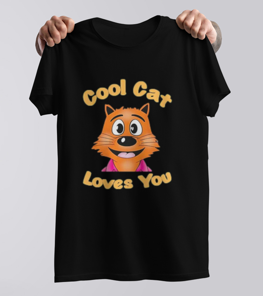 Cool Cat Loves You Smiling Orange Cartoon Face T-Shirt