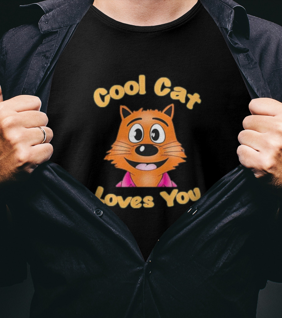 Cool Cat Loves You Smiling Orange Cartoon Face T-Shirt