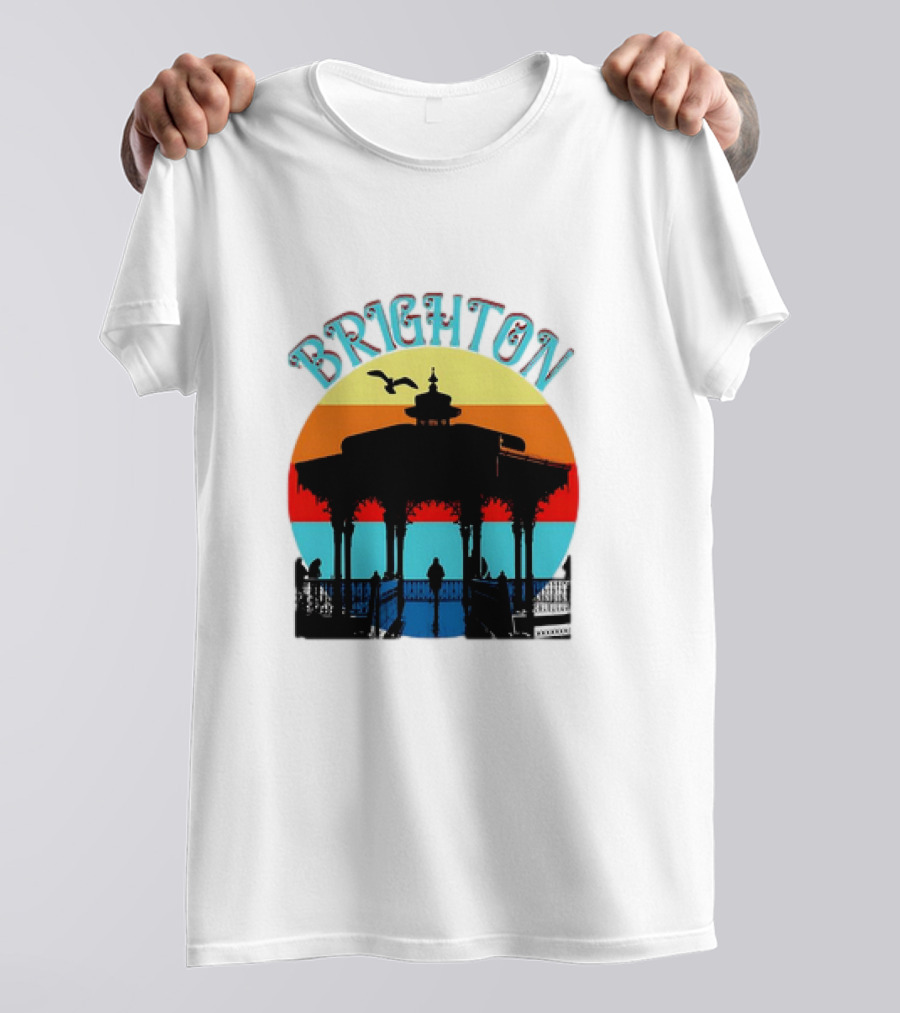 Brighton Bandstand Silhouette At Sunset With Seagulls T-Shirt