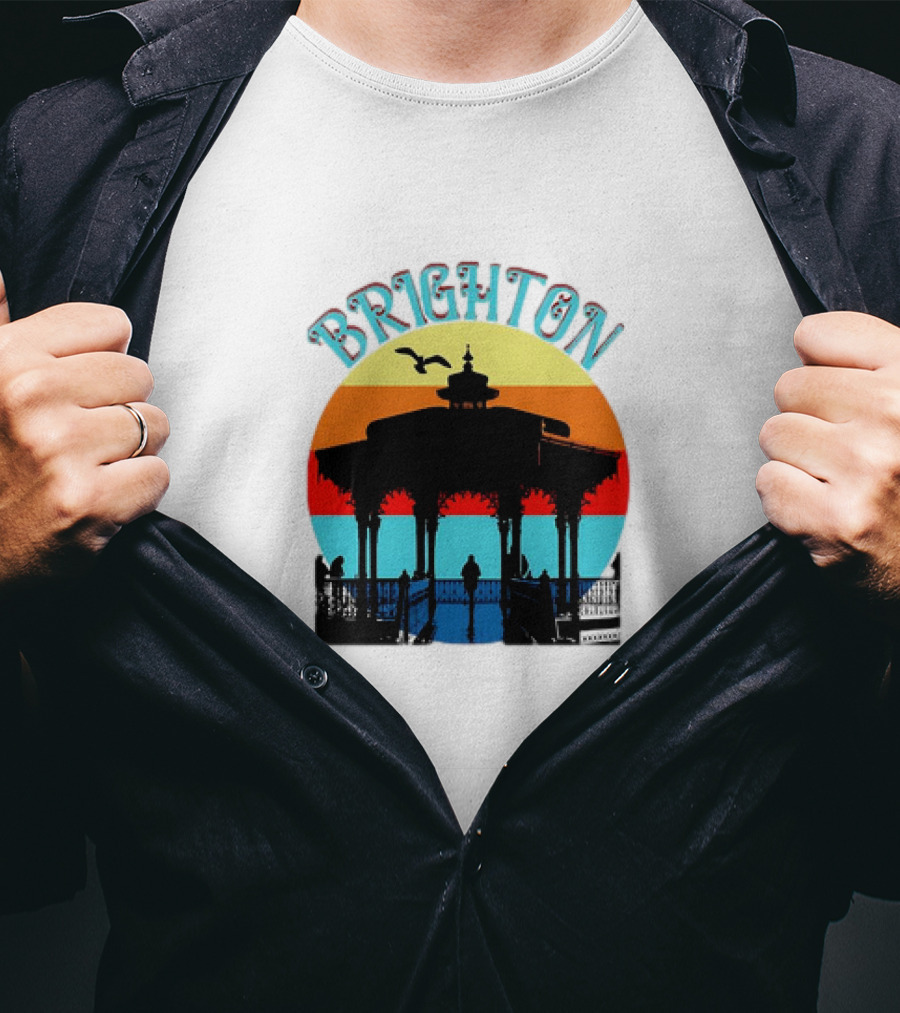 Brighton Bandstand Silhouette At Sunset With Seagulls T-Shirt