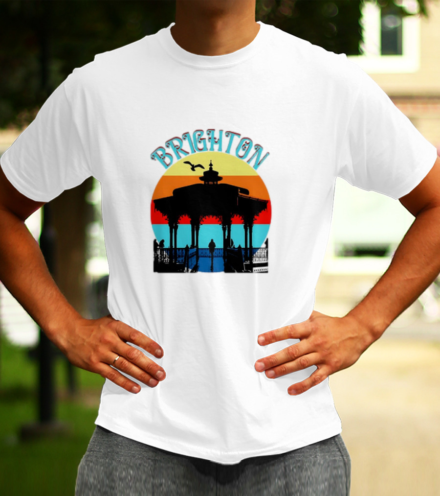 Brighton Bandstand Silhouette At Sunset With Seagulls T-Shirt