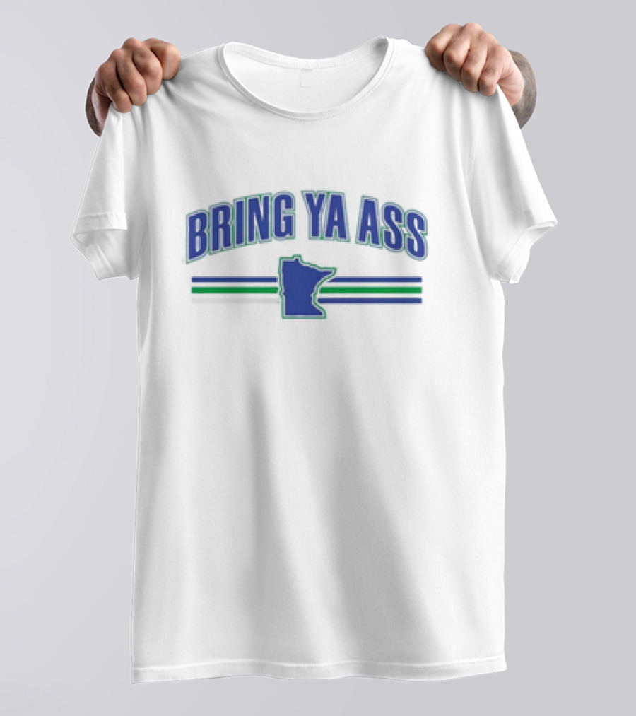 Bring Ya Ass Team Minnesota Outline Хоккейный поиск – Green Blue Stripes T-Shirt