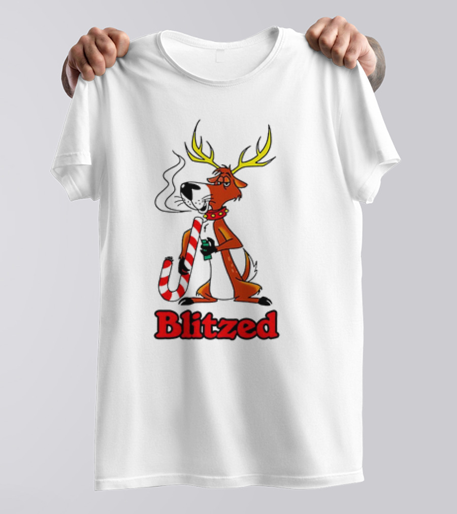 Blitzed Reindeer With Candy Cane And Holiday Cheer T-Shirt