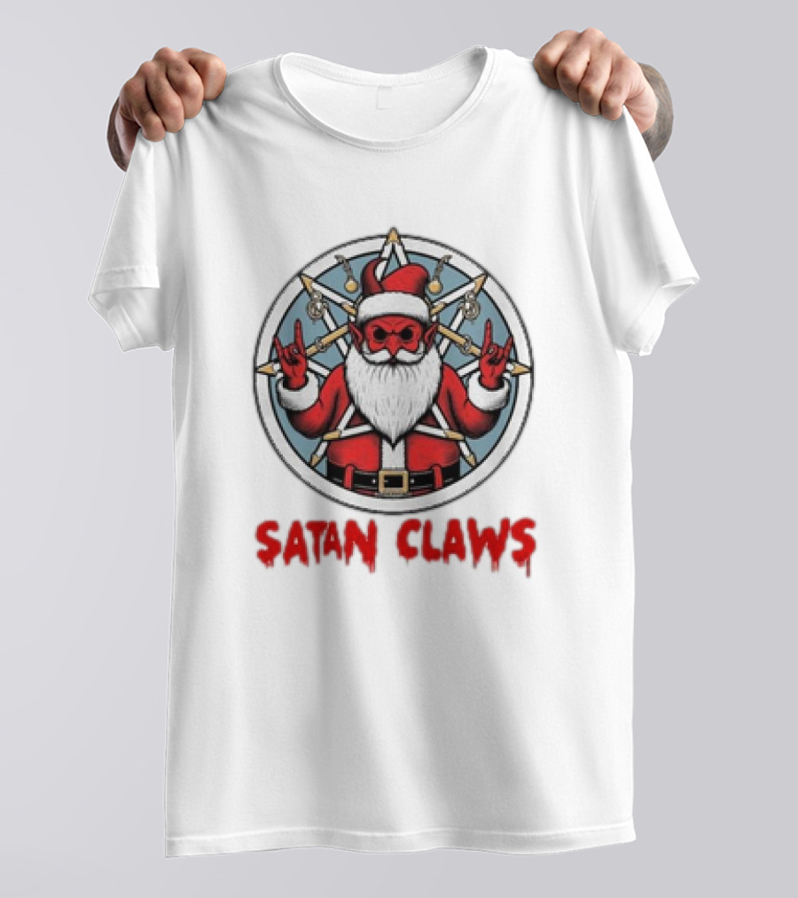 Satan Claws Christmas Pentagram Santa Rock Gesture T-Shirt