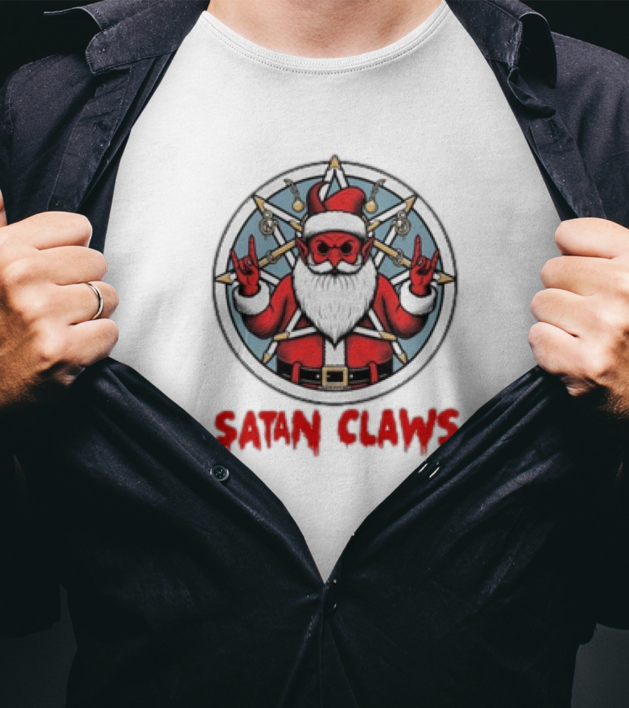 Satan Claws Christmas Pentagram Santa Rock Gesture T-Shirt