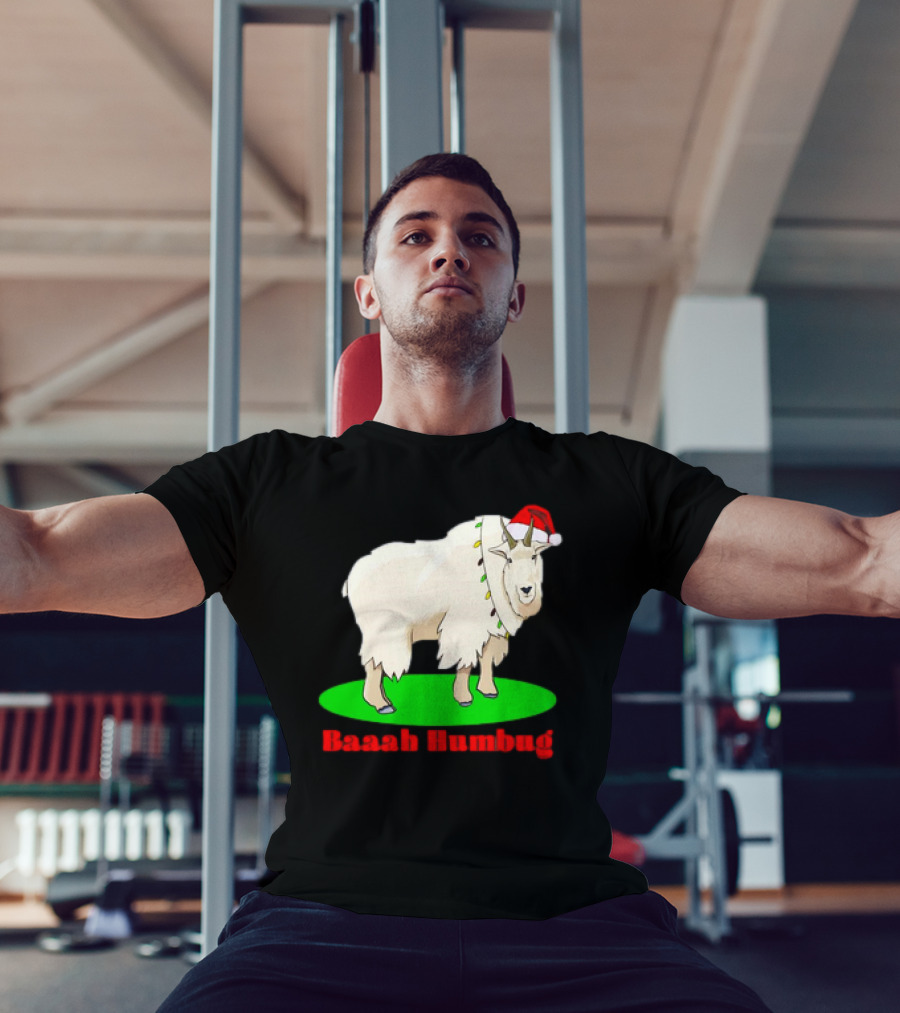 Baaah Humbug Goat With Santa Hat Holiday Lights T-Shirt