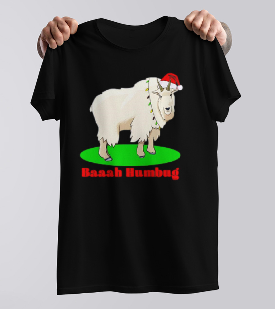 Baaah Humbug Goat With Santa Hat Holiday Lights T-Shirt