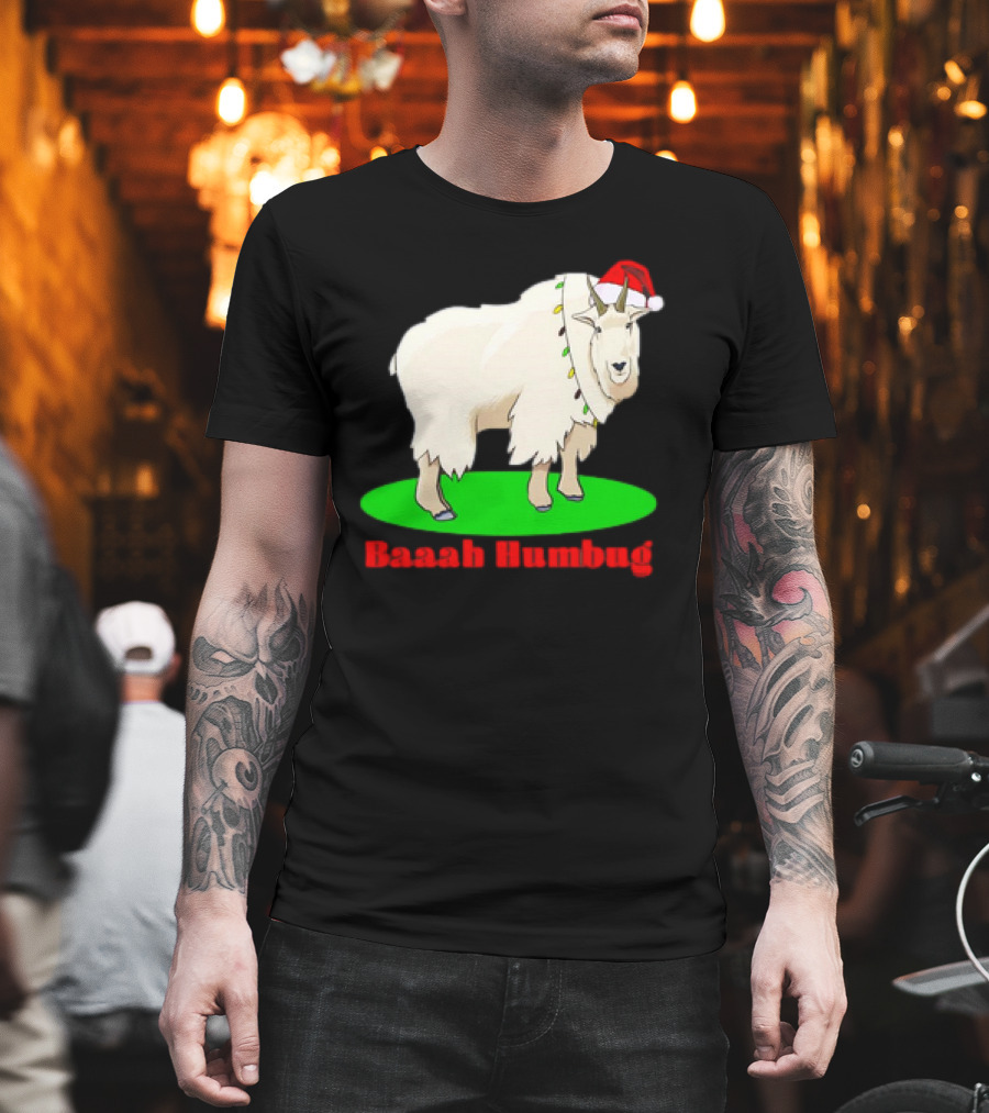 Baaah Humbug Goat With Santa Hat Holiday Lights T-Shirt