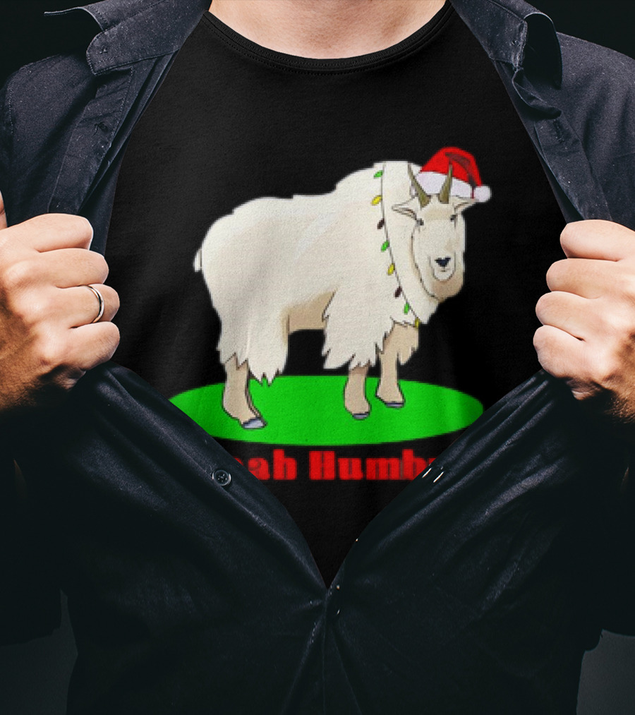 Baaah Humbug Goat With Santa Hat Holiday Lights T-Shirt