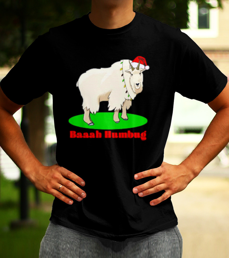 Baaah Humbug Goat With Santa Hat Holiday Lights T-Shirt