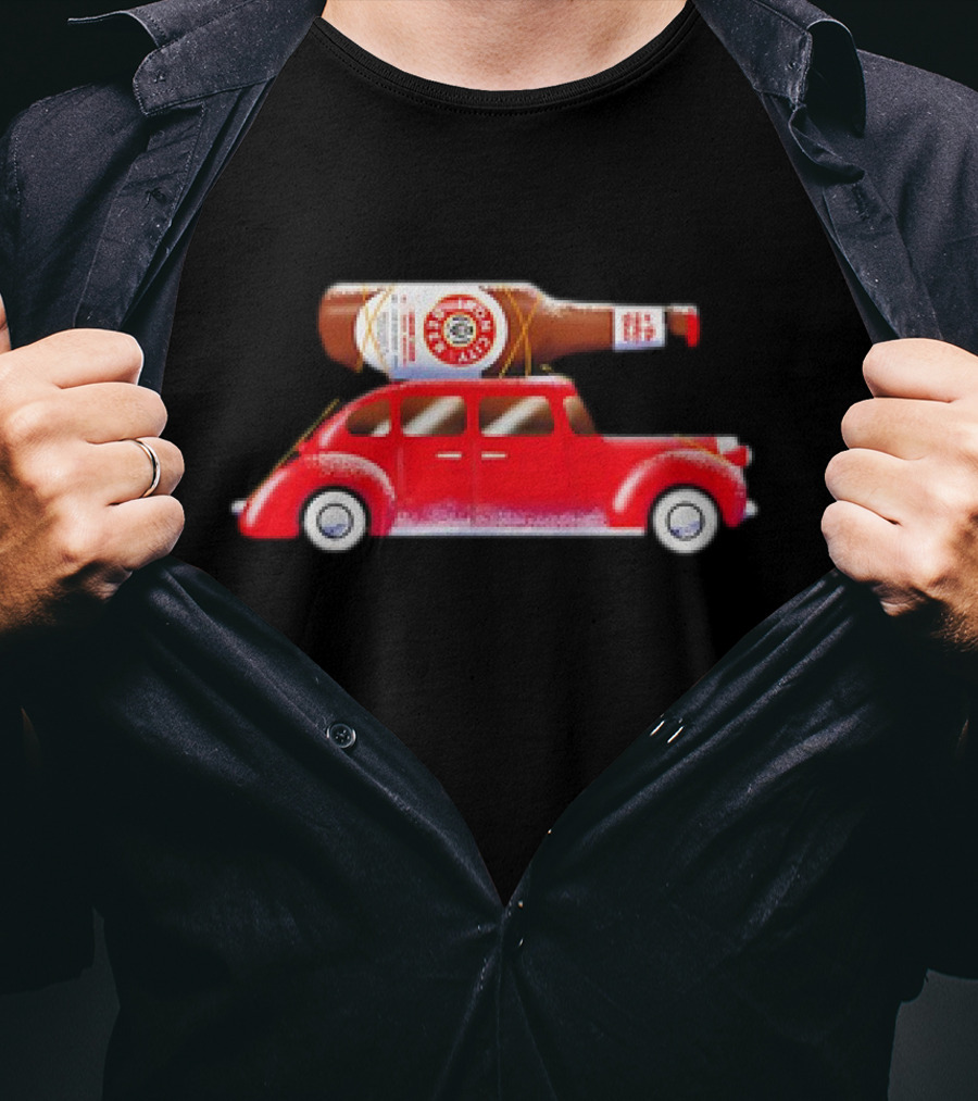 Iron City Beer Bottle On Red Vintage Car Holiday T-Shirt