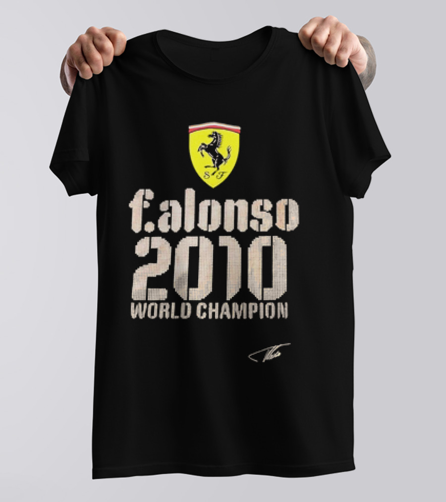 Ferrari F Alonso 2010 World Champion Vintage Logo Yellow Horse Badge T-Shirt
