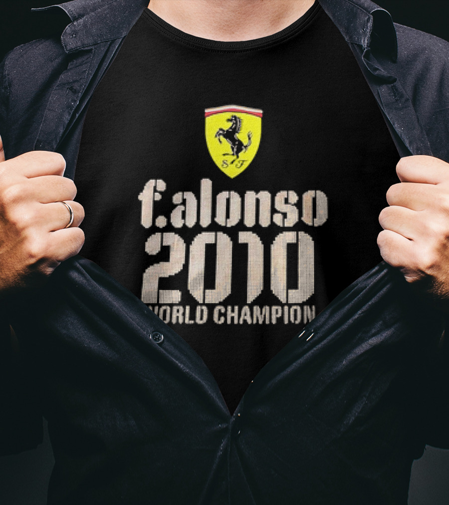 Ferrari F Alonso 2010 World Champion Vintage Logo Yellow Horse Badge T-Shirt