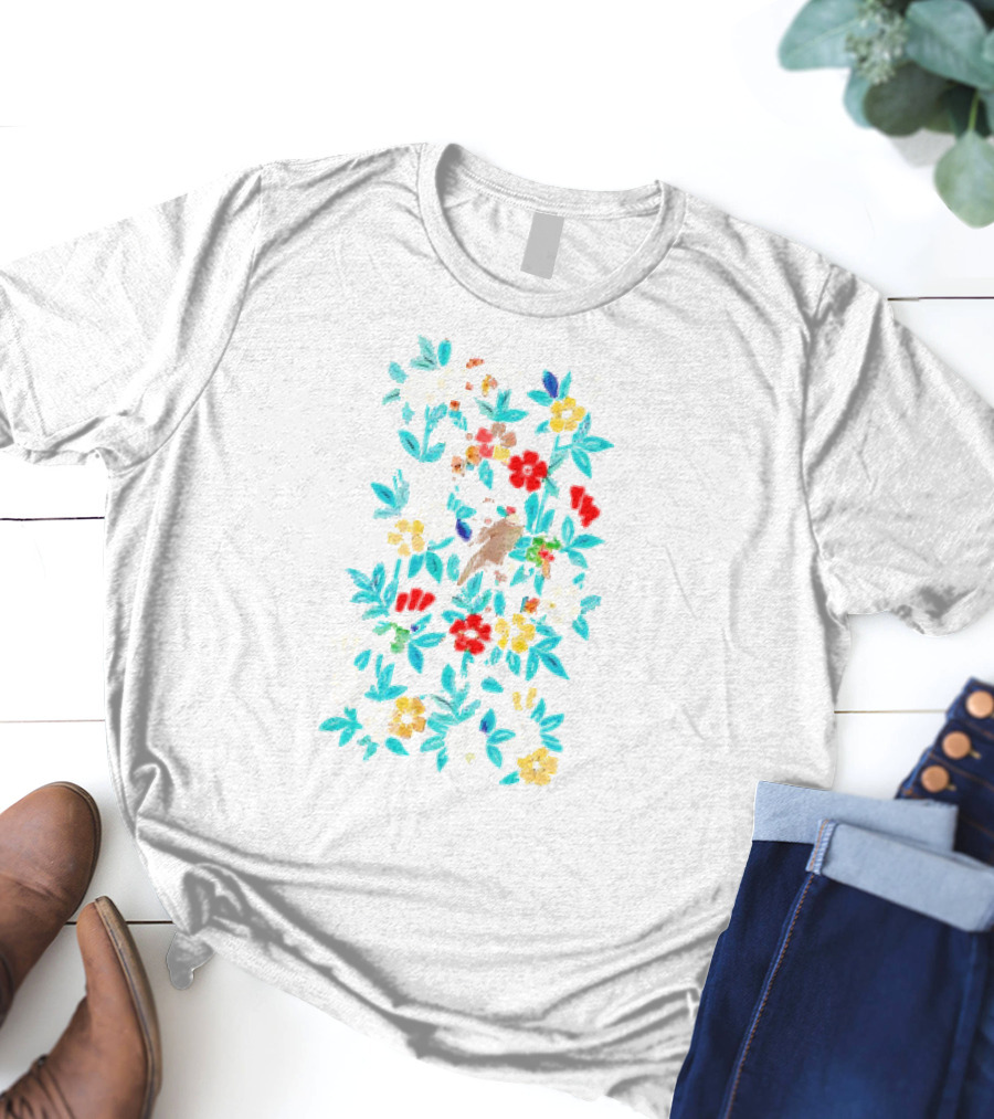 Fowl And Flower Vintage Pattern Print T-Shirt