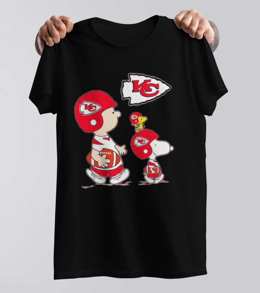 Peanuts Characters In Kansas City Chiefs Football Gear With KC T-Shirt