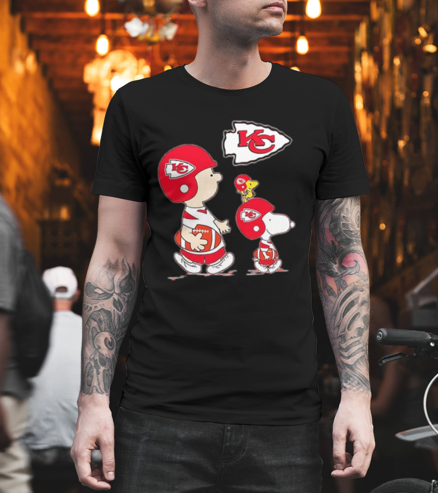 Peanuts Characters In Kansas City Chiefs Football Gear With KC T-Shirt