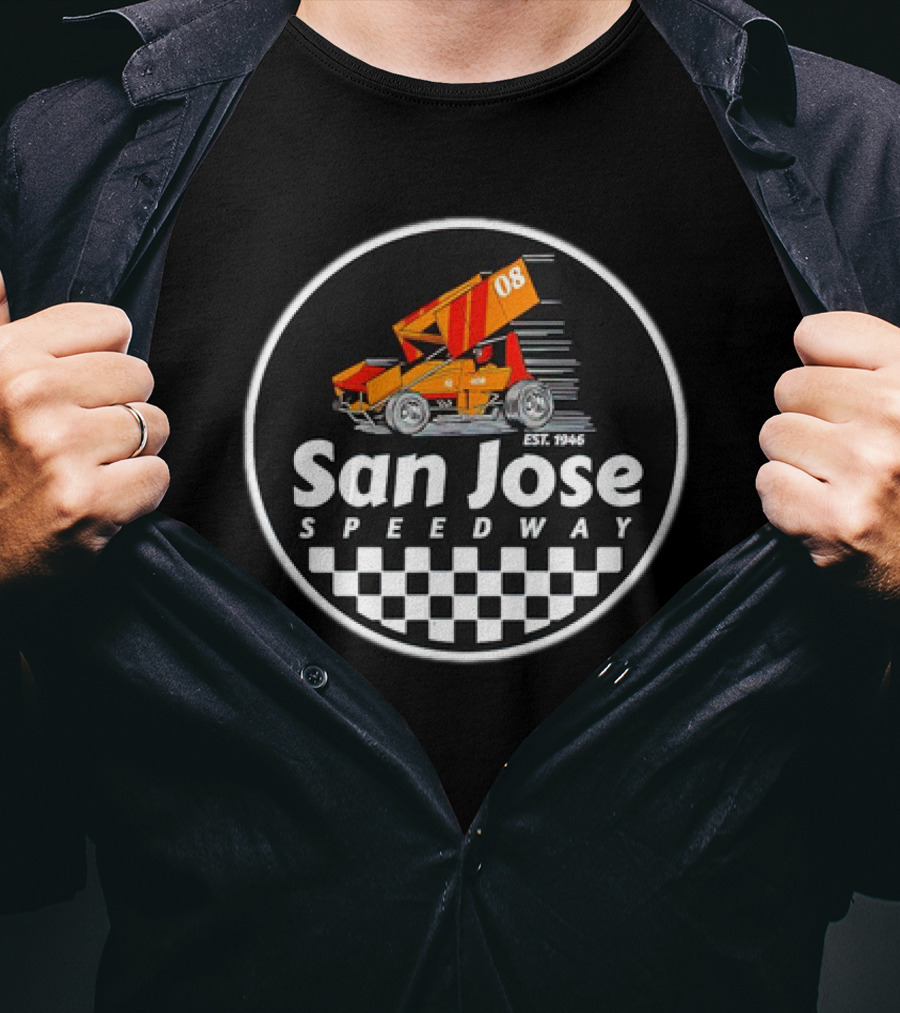 San Jose Speedway Est. 1946 Checkered Orange Racing Car 08 T-Shirt