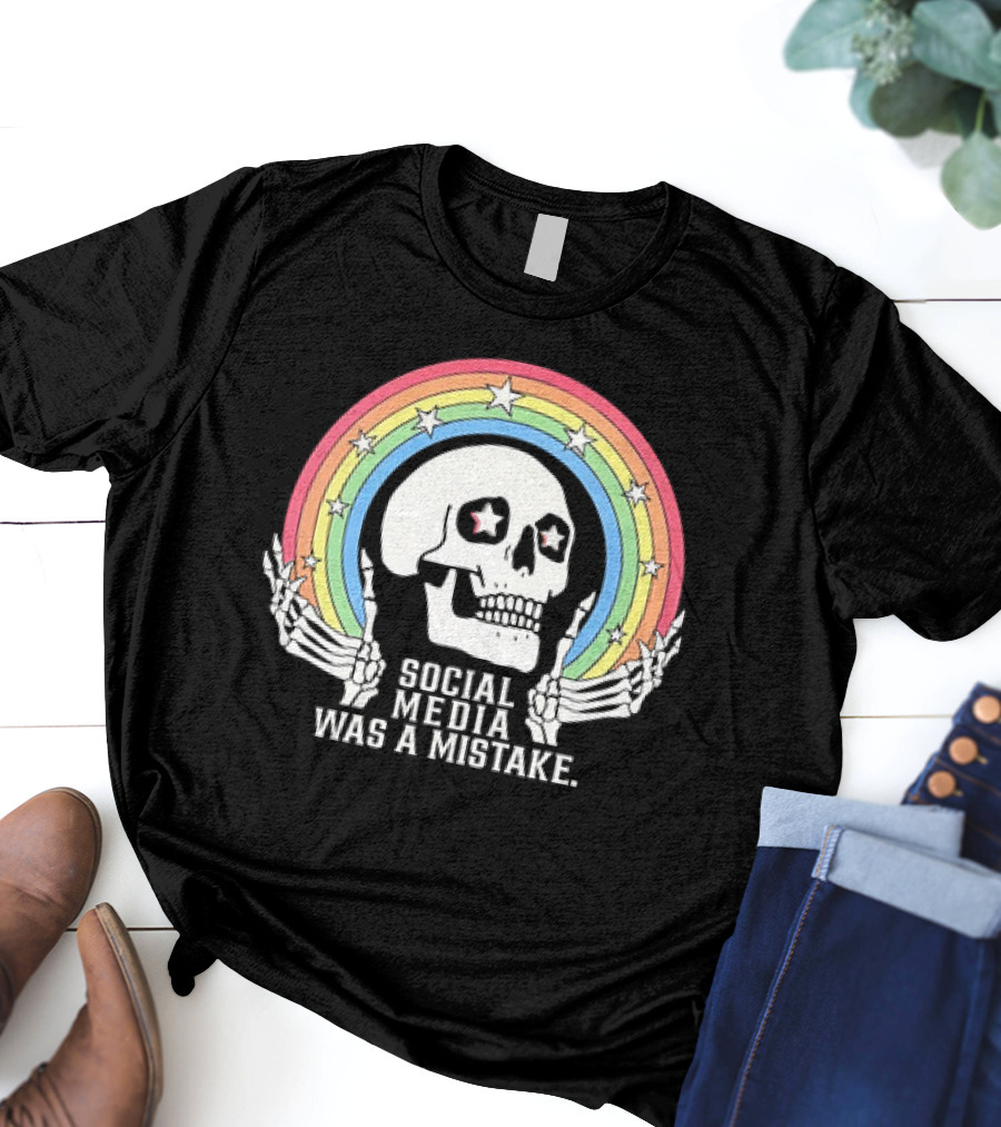 Skull Social Media Was A Mistake Rainbow Retro Stars T-Shirt