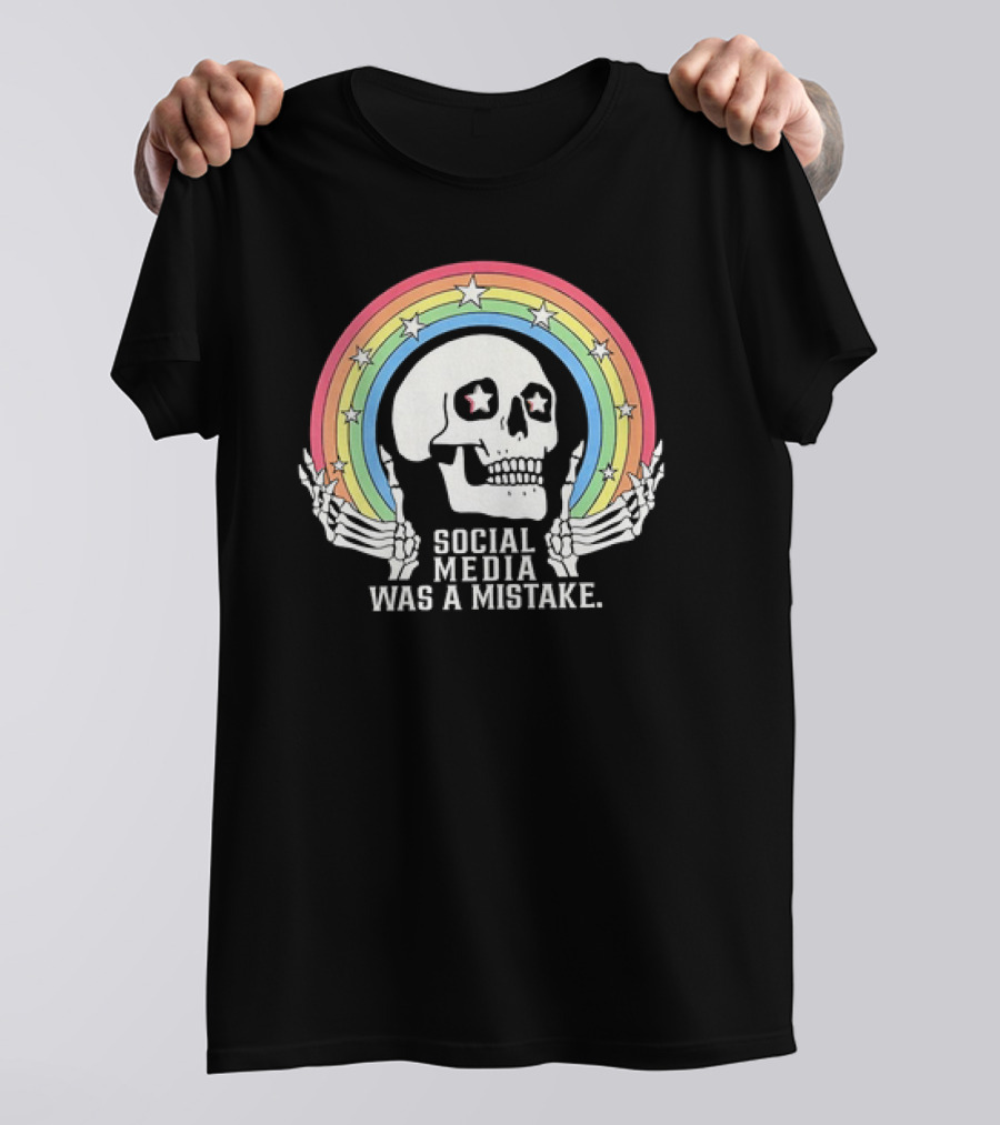 Skull Social Media Was A Mistake Rainbow Retro Stars T-Shirt
