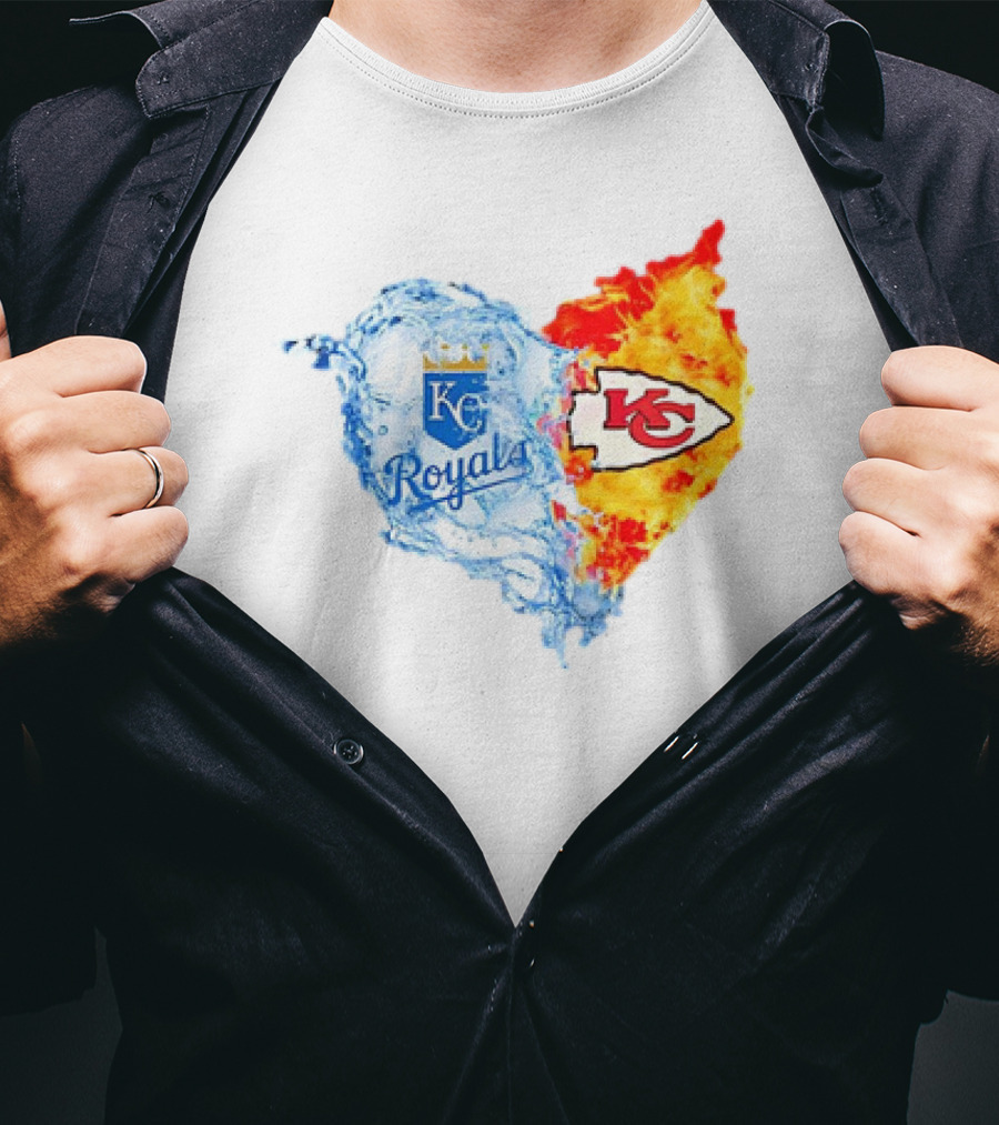Kansas City Royals KC Chiefs Heart Water Fire T-Shirt