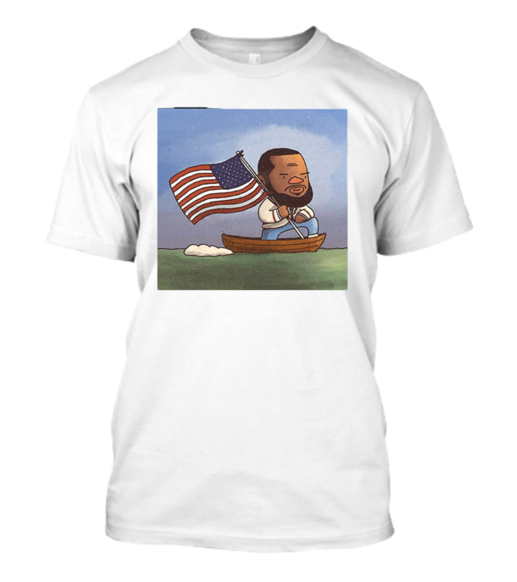 LeBron James LeCaptain America Cartoon Rowing With Flag T-Shirt