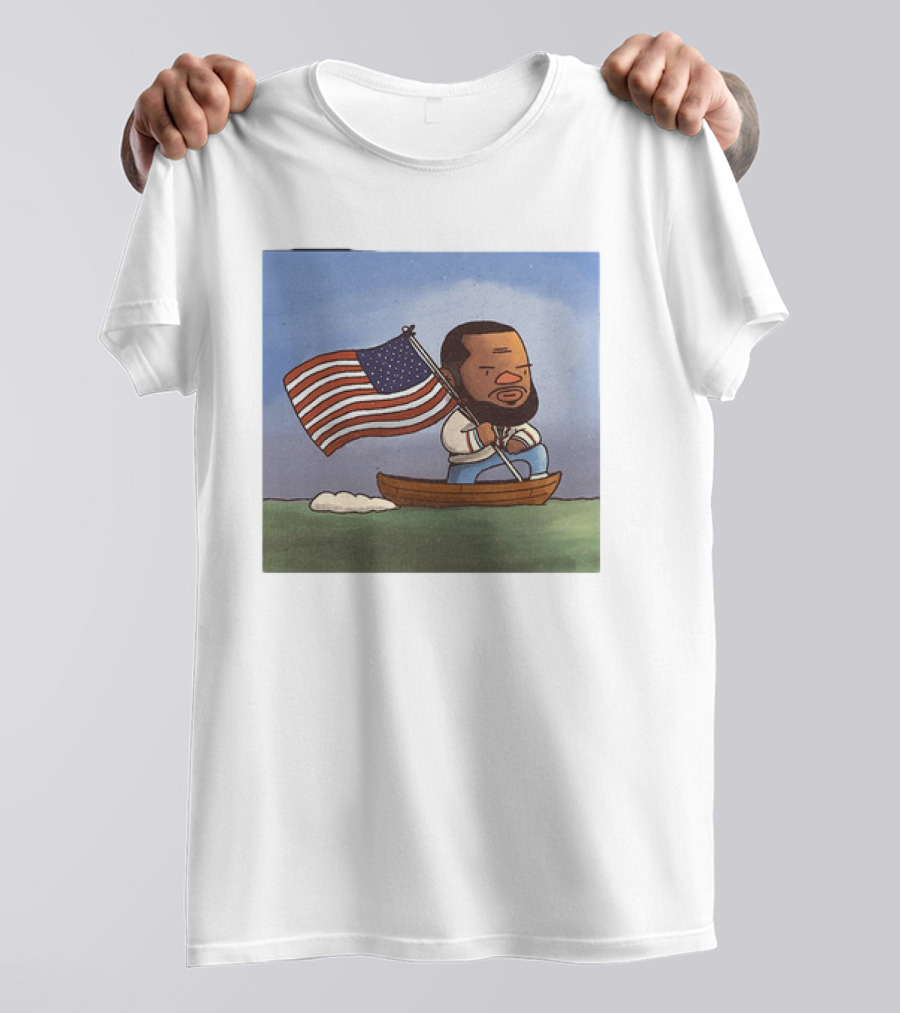 LeBron James LeCaptain America Cartoon Rowing With Flag T-Shirt