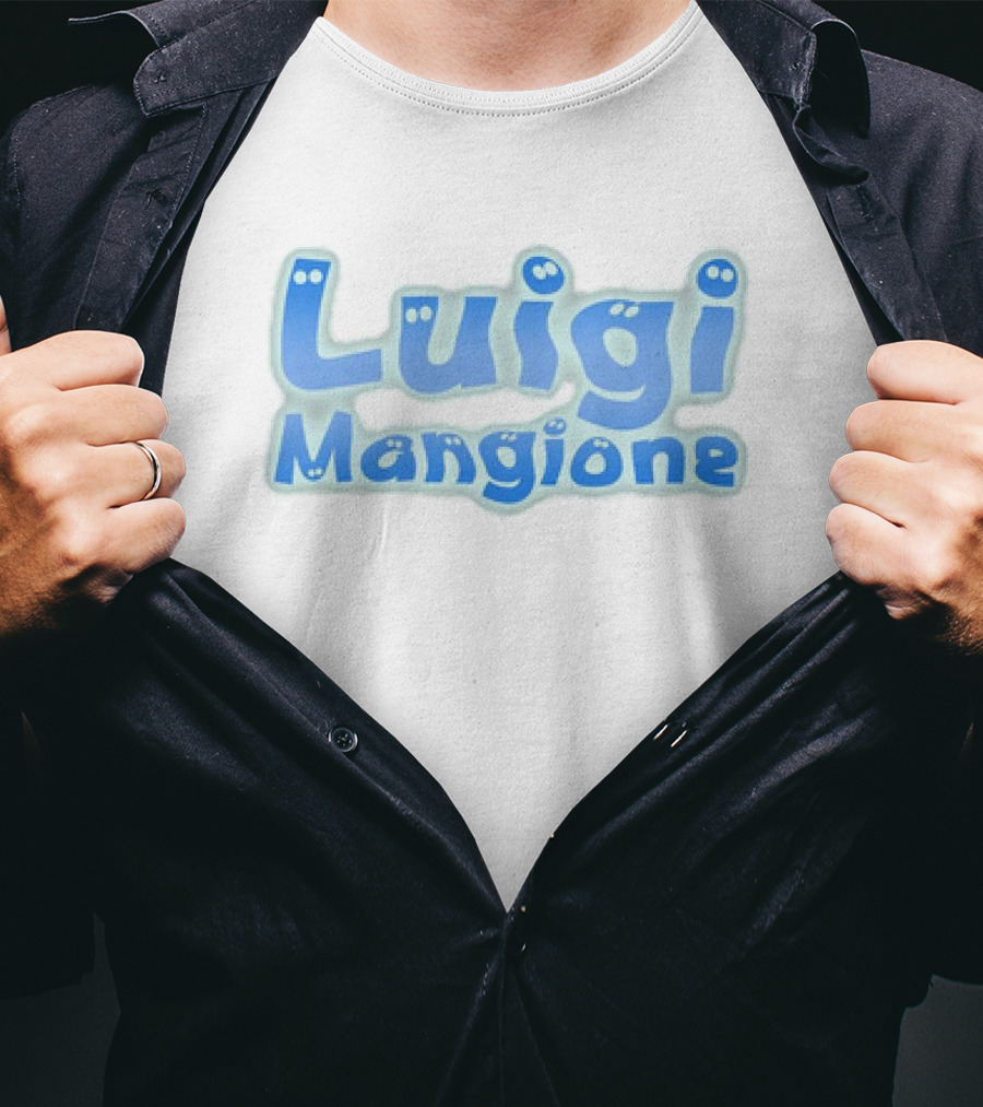 Luigi Mangione Blue Text With Eyes T-Shirt