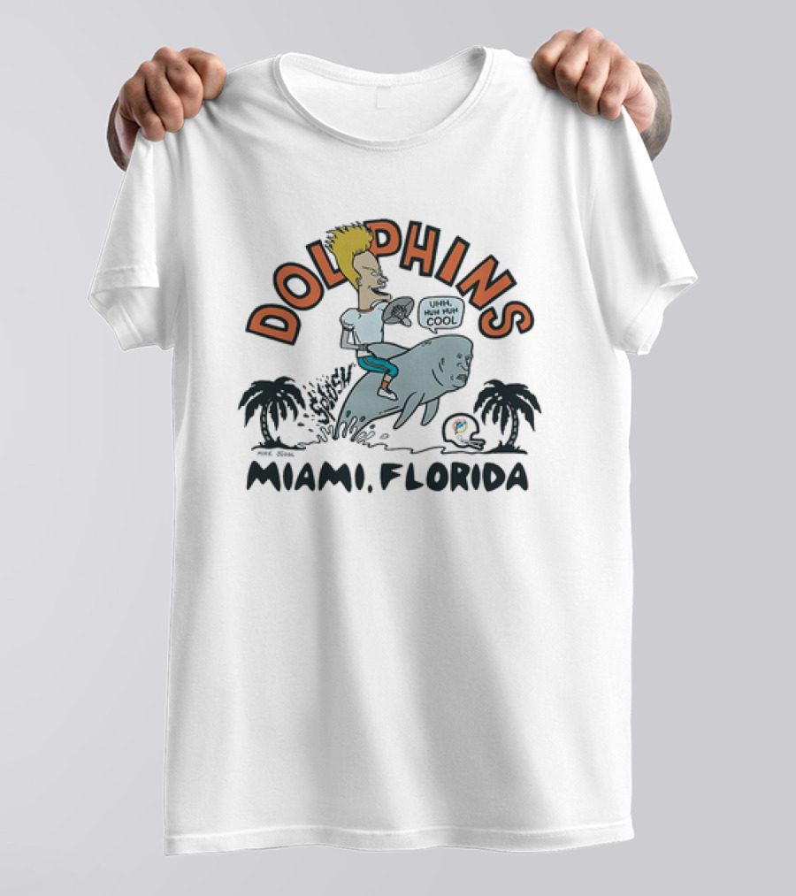 Beavis And Butt-Head Riding Dolphin Miami Florida Dolphins Uhh Huh Huh Cool T-Shirt