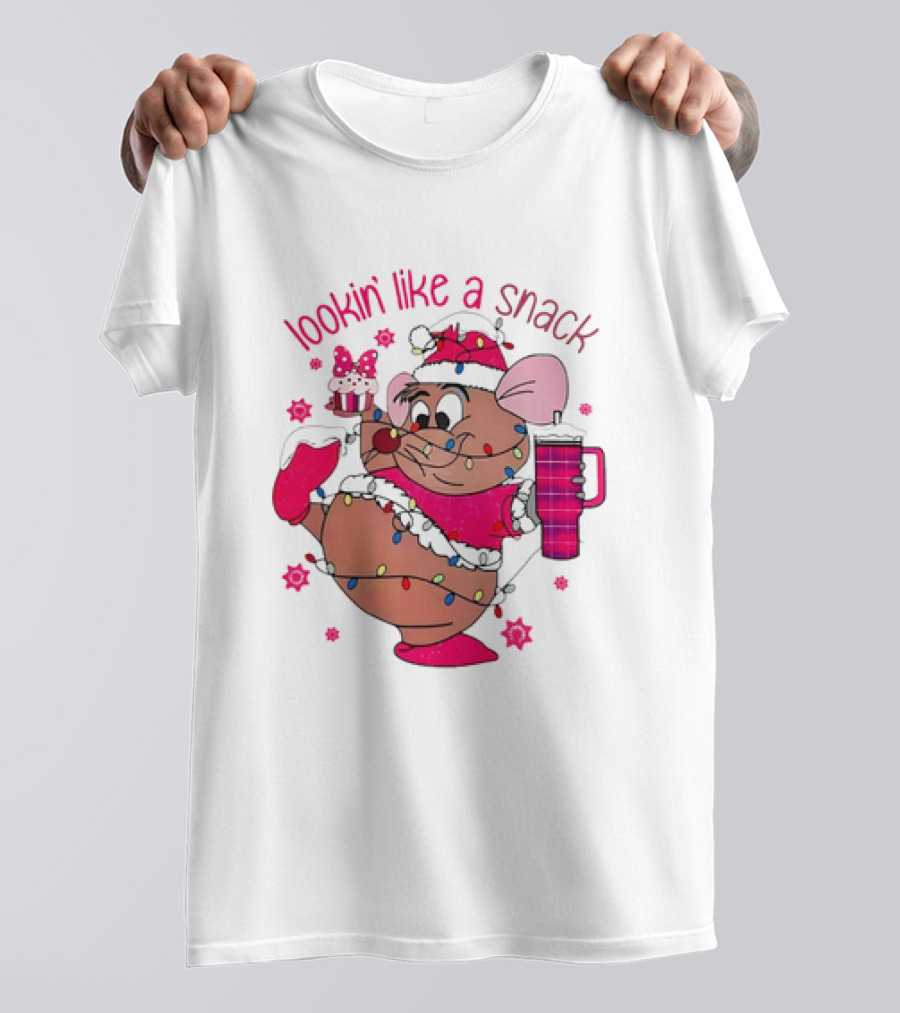 Lookin’ Like A Snack Christmas Mouse Holding Cupcake And Drink T-Shirt