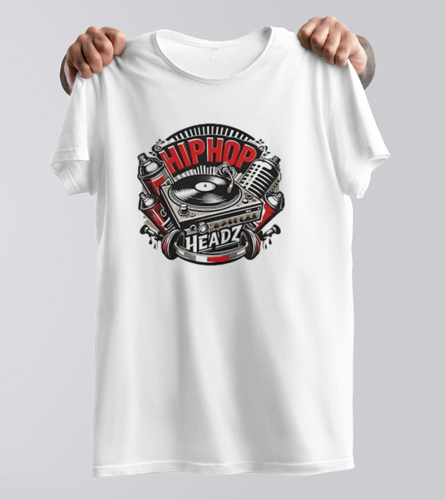 HIP HOP HEADZ VINYL RECORD PLAYER TURNTABLE SPRAY CANS MICROPHONE T-Shirt