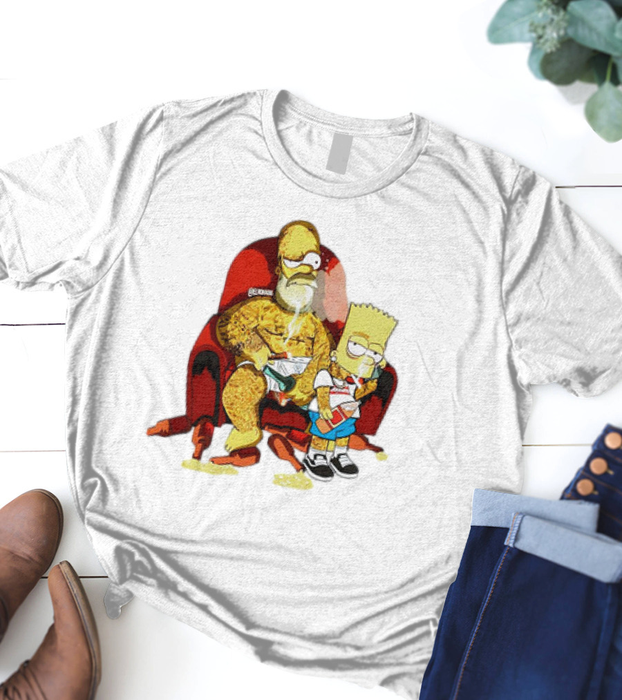 Homer Simpson Bart Simpson Gangster Smoking Money Sitting Chair T-Shirt