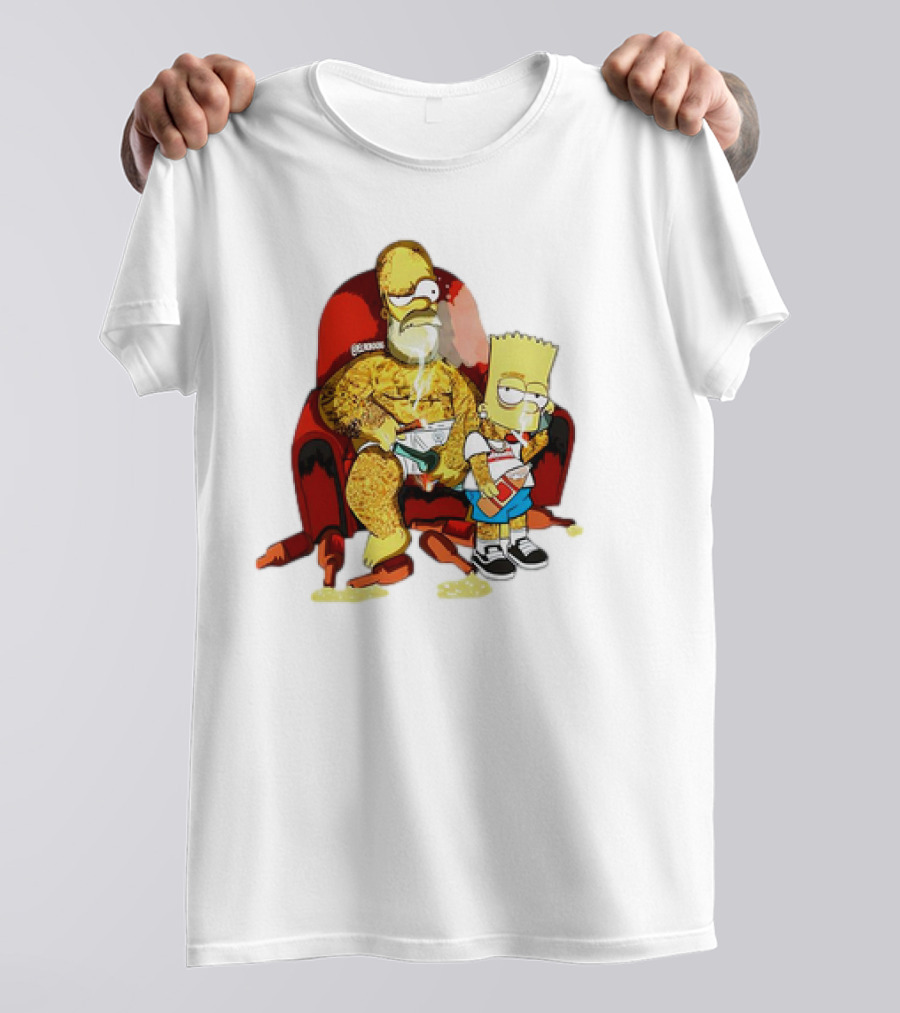Homer Simpson Bart Simpson Gangster Smoking Money Sitting Chair T-Shirt