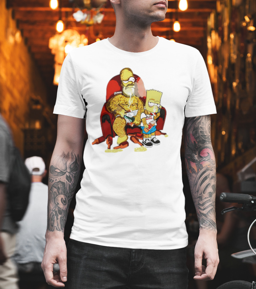 Homer Simpson Bart Simpson Gangster Smoking Money Sitting Chair T-Shirt