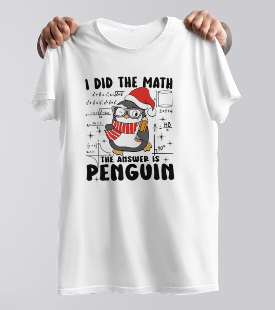 I Did The Math The Answer Is Penguin Santa Hat Glasses Scarf Math Equations T-Shirt