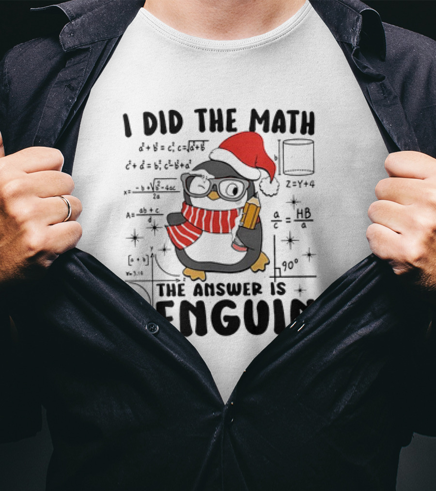 I Did The Math The Answer Is Penguin Santa Hat Glasses Scarf Math Equations T-Shirt