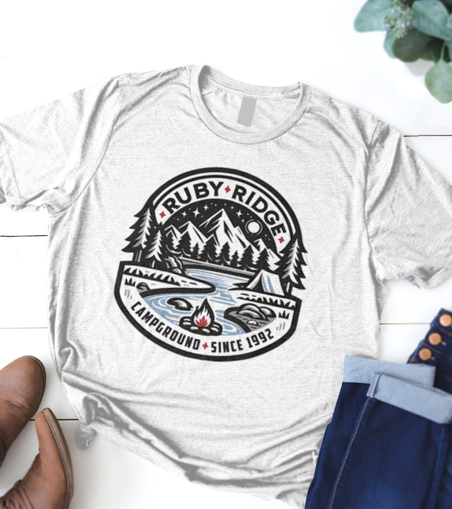 Ruby Ridge Campground Scenic Mountains And Campfire Since 1992 T-Shirt