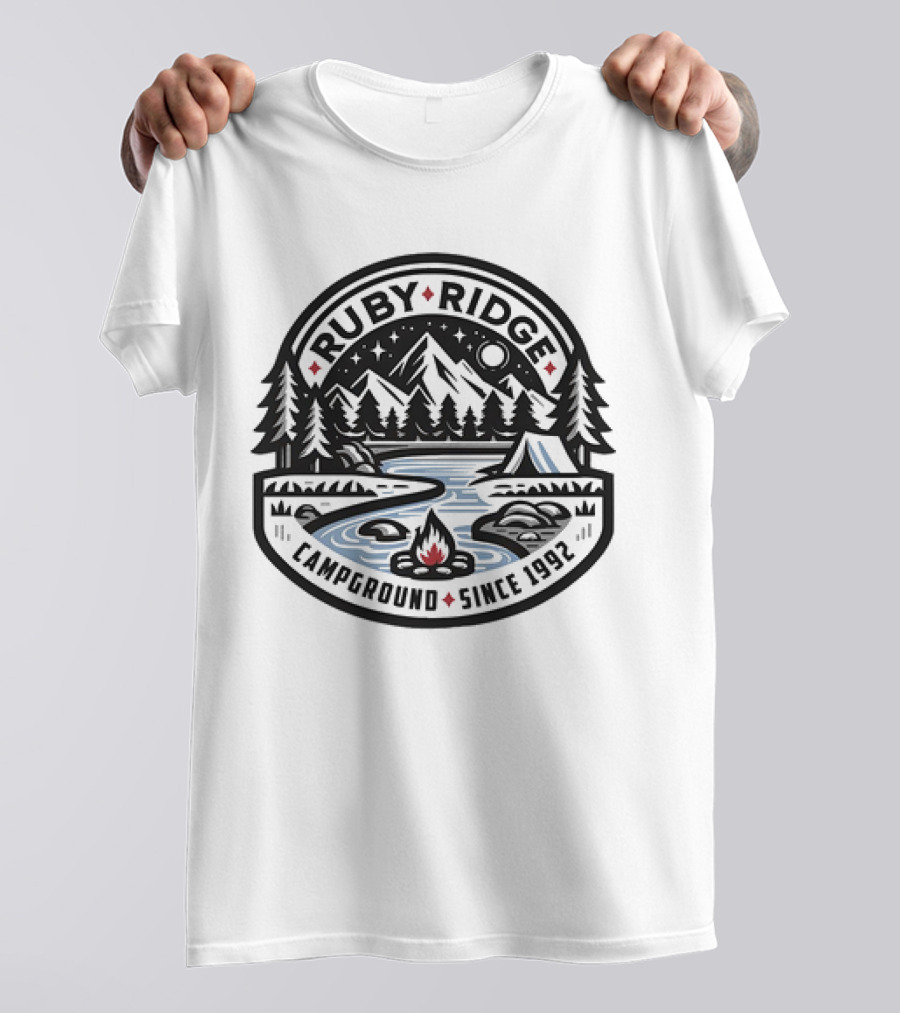 Ruby Ridge Campground Scenic Mountains And Campfire Since 1992 T-Shirt