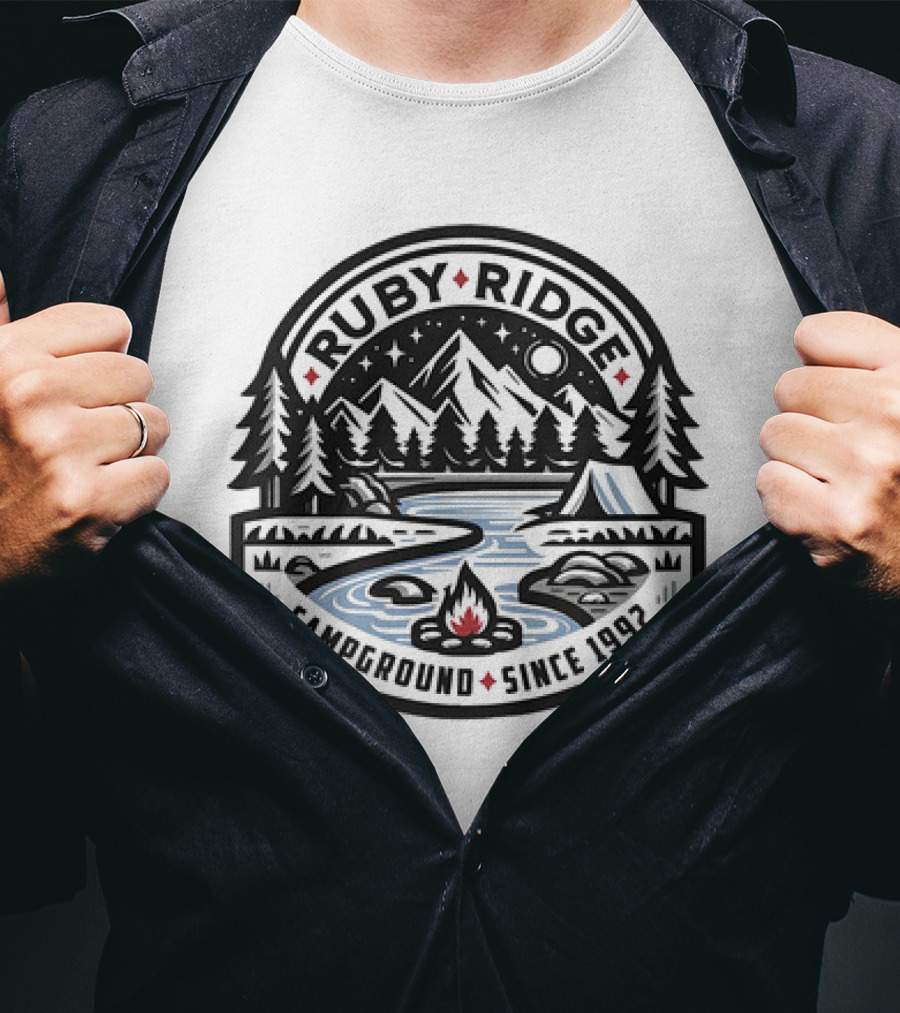 Ruby Ridge Campground Scenic Mountains And Campfire Since 1992 T-Shirt