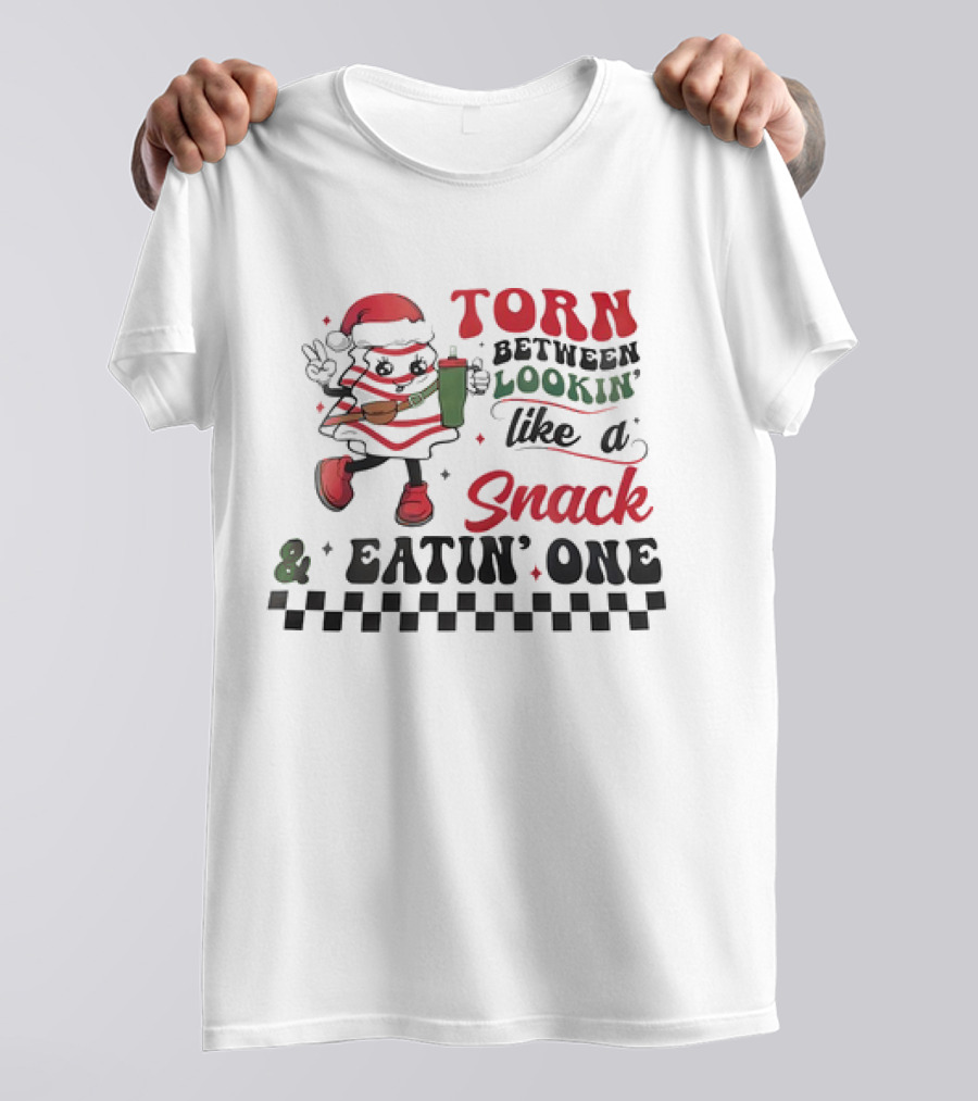 Torn Between Lookin’ Like A Snack And Eatin’ One Christmas Santa Checkered T-Shirt