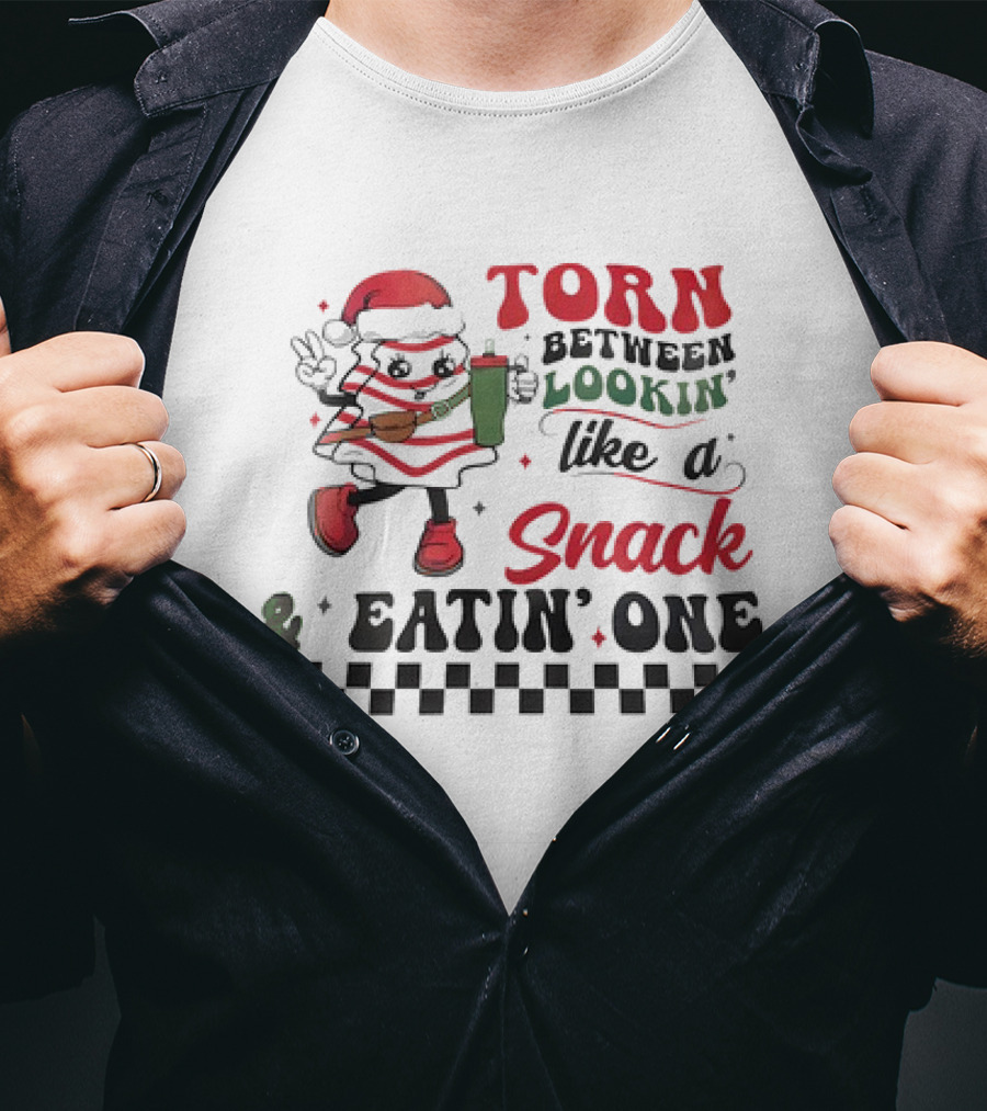 Torn Between Lookin’ Like A Snack And Eatin’ One Christmas Santa Checkered T-Shirt