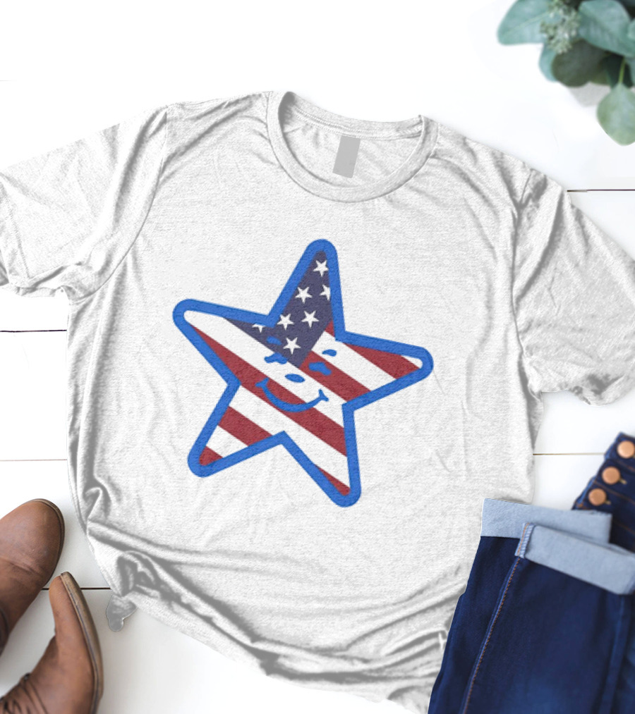 Usa Star Babbitt Revived Patriotic Smiling Star With American Flag T-Shirt