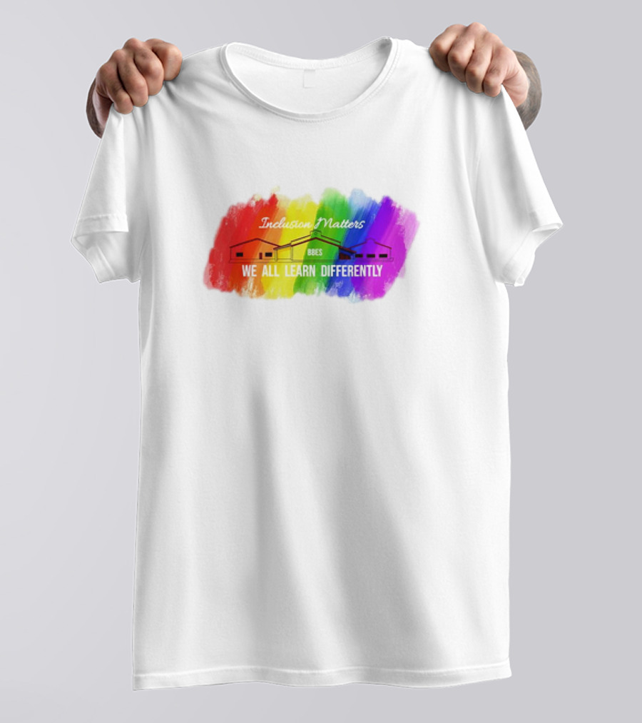 Inclusion Matters BBES We All Learn Differently Rainbow Brushstroke Background T-Shirt