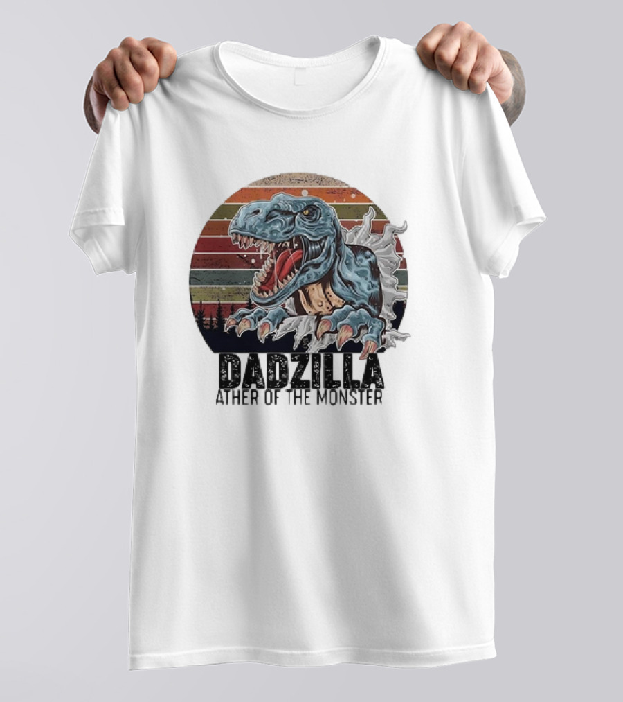 Dadzilla Ather Of The Monster Vintage Dinosaur Retro Stripes T-Shirt