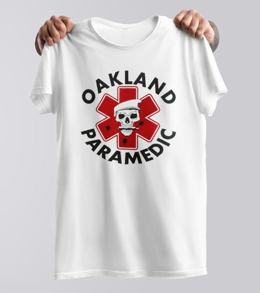 Oakland Paramedic Skull With Santa Hat And Red Cross T-Shirt