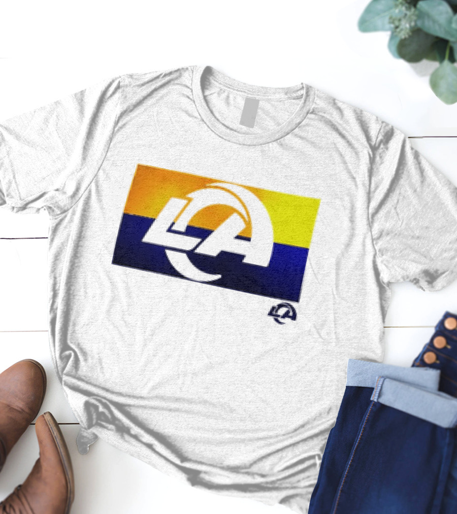 Los Angeles Rams LA Tri-Blend Heather Gray Square Off Yellow Blue T-Shirt