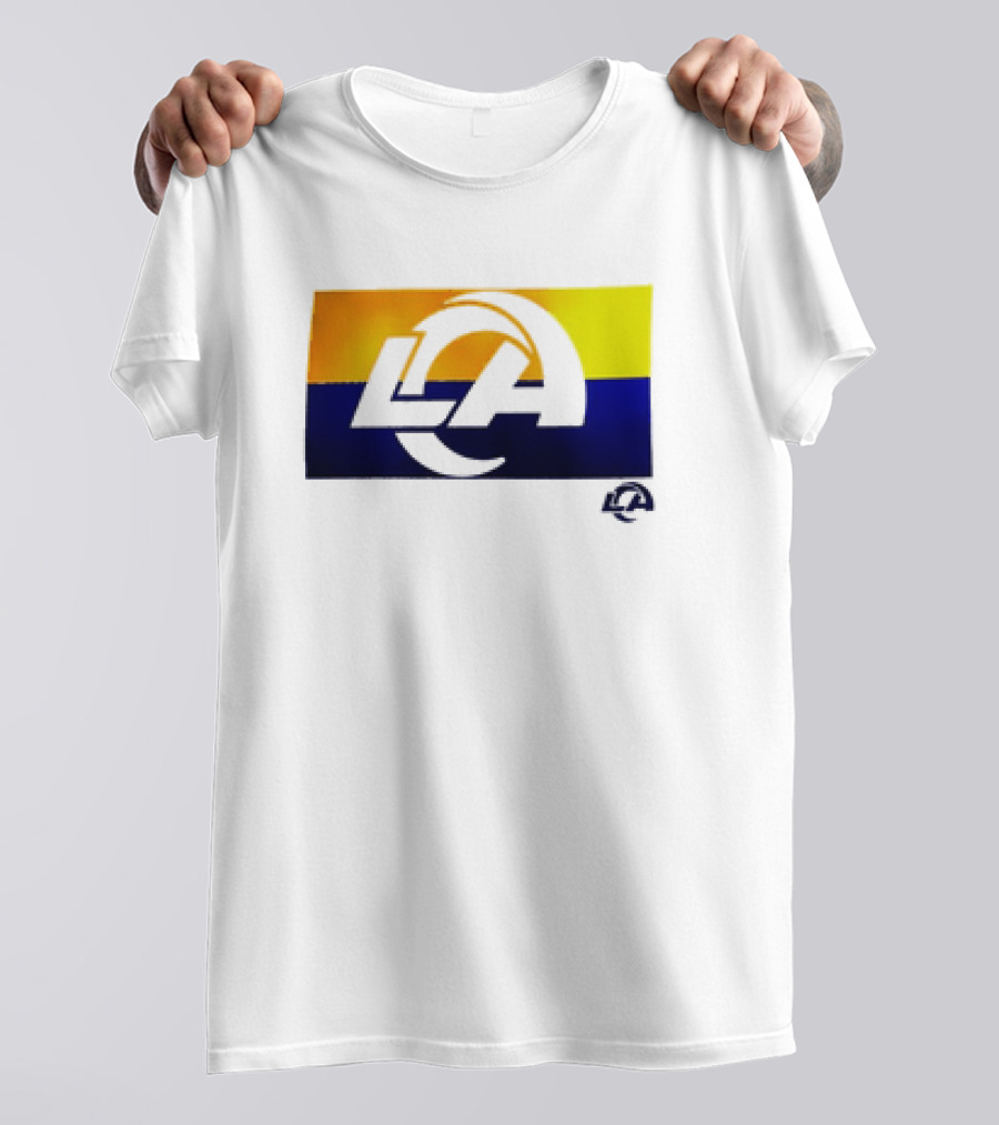 Los Angeles Rams LA Tri-Blend Heather Gray Square Off Yellow Blue T-Shirt