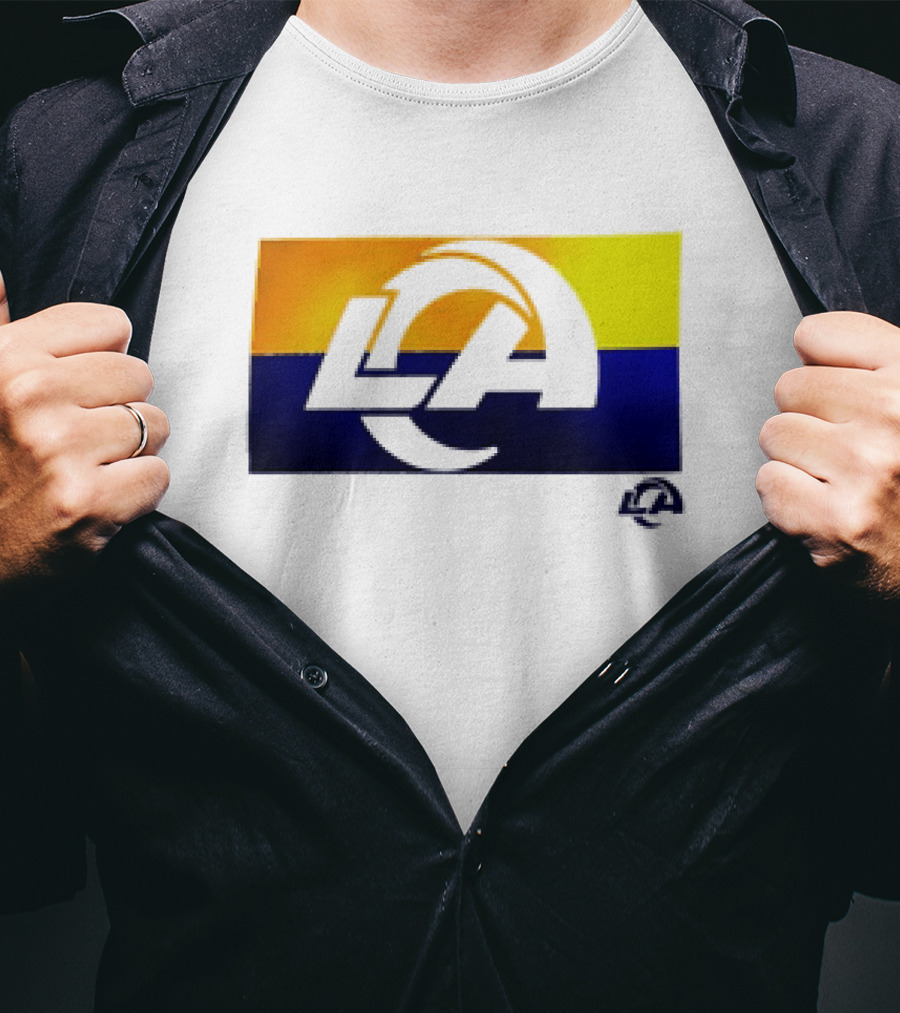 Los Angeles Rams LA Tri-Blend Heather Gray Square Off Yellow Blue T-Shirt