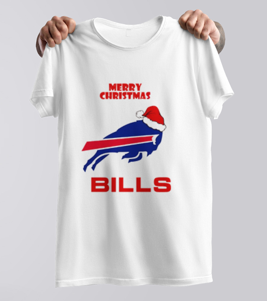 Merry Christmas Bills Santa Hat Logo Football Fan Gear T-Shirt